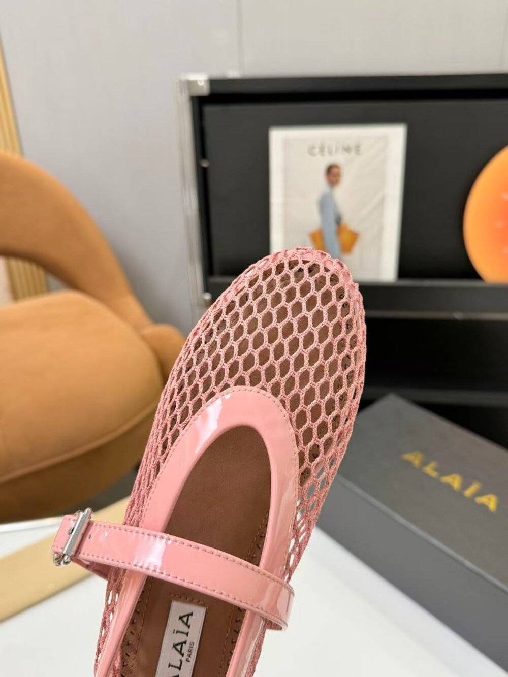 ALAÏA Pink Mesh Mary Jane Ballet Flats - Picture 4 of 9